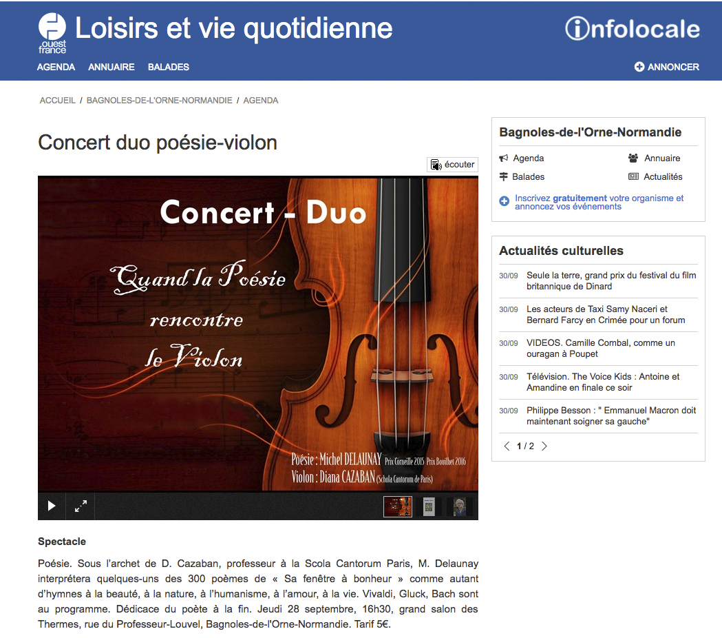 Infolocale Ouest France Septembre 2017